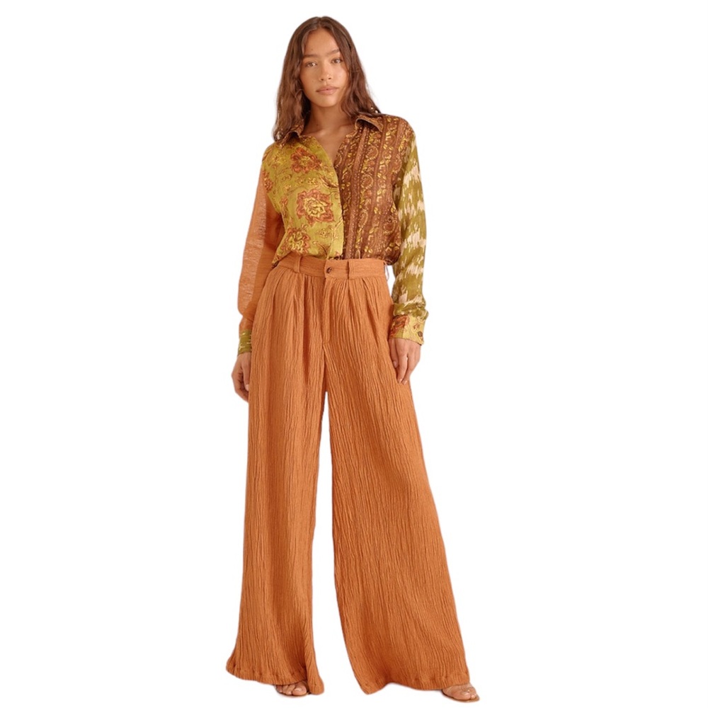 NWT Savannah Morrow Wide Leg Silk / Bamboo Willow Pant in Marigold Size XS